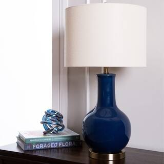 Abbyson Gourd Navy Blue Ceramic Table Lamp