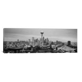 iCanvas Seattle Panoramic Skyline Cityscape (Black & White - Evening) Canvas Print Wall Art