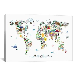 iCanvas Michael Thompsett Animal Map of The World Canvas Print Wall Art