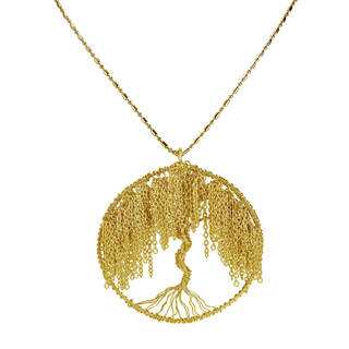 Handmade Modern Brass Chain Links Flourishing Tree of Life Necklace (Thailand)