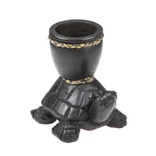 Sea Turtle Carved Rain Tree Wooden Candle Holder (Thailand)
