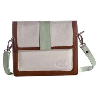 Deleite by Sharo Argentine Leather White Crossbody Bag with Mint Trim