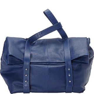 Deleite by Sharo Blue Oversized Argentine Leather Clutch Handbag