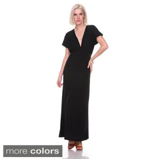 Stanzino Women's V-neck Short Sleeve Elastic Waist Maxi Dress