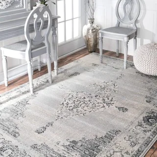 nuLOOM Traditional Vintage Abstract Light Grey Rug (7'10 x 11')