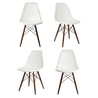 Contemporary Retro Molded Eames Style White Accent Plastic Dining Shell Chair (Set of 4)