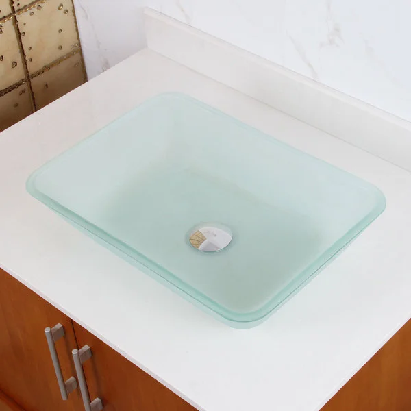 Rectangle Frosted Tempered Glass Bathroom Vessel Sink