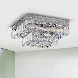 Giselle Chrome Finish 2-tier Crystals Square Flush Mount Chandelier