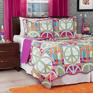 Lavish Home Pink Melon Abstract Peace Sign 3-piece Quilt Set