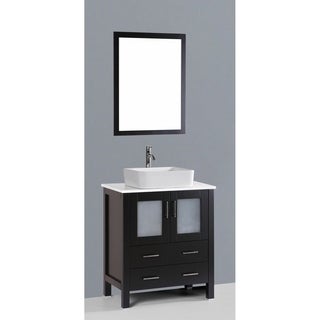 Bosconi AB130RC 30-inch Single Black Vanity with Mirror and Faucet