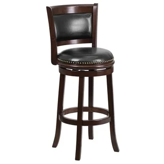 29-inch Wood Bar Stool with Leather Swivel Seat
