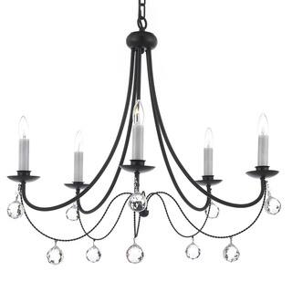 Versailles 5-Light Wrought Iron Chandelier with 40mm Faceted Crystal Balls