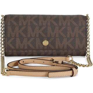 MICHAEL Michael Kors MK Signature Brown Wallet on a Chain