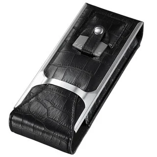 Visol Alton Black Leather Cigar Case, Cigar Cutter and Flask Travel Set