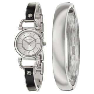 Valletta Women's 'Bracelet' Stainless Steel Quartz Silver and Black and Enamel Bracelet Watch