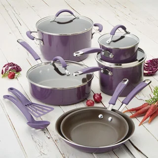 Rachael Ray Cucina Hard Enamel Nonstick 12-Piece Cookware Set, Lavender Purple