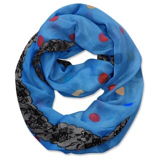 Peach Couture Multi Polka Dot Circle and Lace Print Infinity Loop Scarf (Blue)