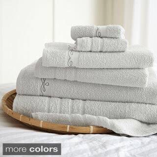 Embroidered Combed Cotton 6 Piece Towel Set - Vintage Ribbon