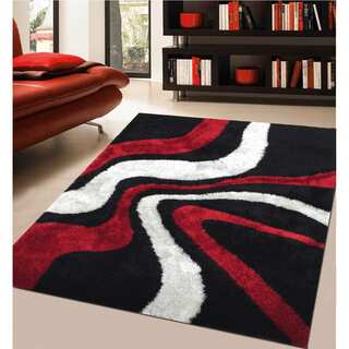 Rug Addiction Hand-tufted Polyester Red and Black Shag Area Rug