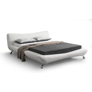 Joyce White Synthetic Leather Contemporary Platform Bed
