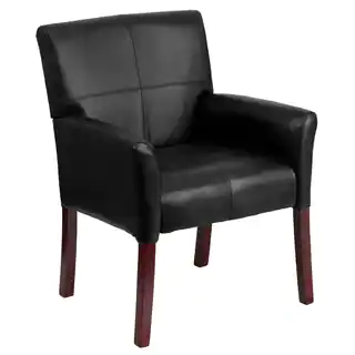 Black Leather Executive Side Chair Or Reception Chair with Mahogany Legs