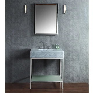 Brightwater 30-inch Marble/ Steel/ Glass Free-standing Single-sink Bathroom Vanity Set