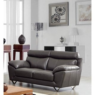 Luca Home Contemporary Grey Italian Leather Loveseat