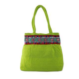 Handcrafted Cotton 'Lime Delight' Shoulder Bag (India)