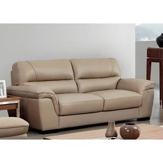 Luca Home Beige Leather Contemporary Sofa