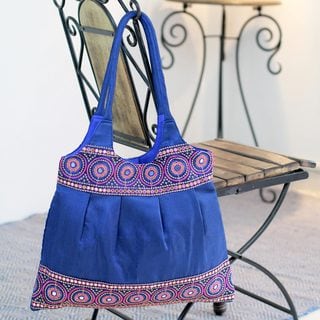 Handmade Embroidered 'Sapphire Mandalas' Shoulder Bag (India)