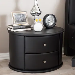 Baxton Studio Ritchie Black Faux Leather Oval Upholstered Modern Nightstand