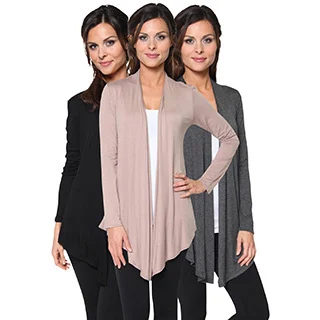 Pack of 3: Free to Live Women's Lightweight Soft Open Front Layering Cardigans