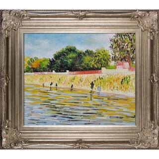 Vincent Van Gogh 'The Banks of the Seine May-June' Hand Painted Framed Canvas Art