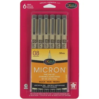 Pigma Micron Pens 08 .5mm 6/PkgBlack