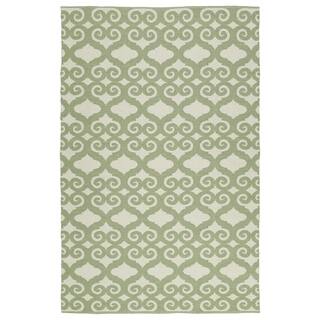 Indoor/Outdoor Laguna Ivory and Green Scroll Flat-Weave Rug (5'0 x 7'6)