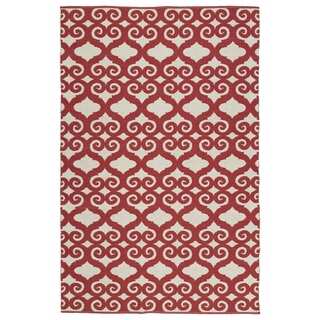 Indoor/Outdoor Laguna Ivory and Red Scroll Flat-Weave Rug (5'0 x 7'6)