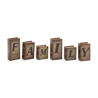 Family Written Wood Faux Leather Book Box Set of 5