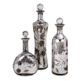 Madison Etched Mercury Glass Lidded Bottles (Set of 3)