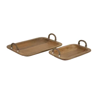Tabari Wood Trays w/ Jute Handle (Set of 2)