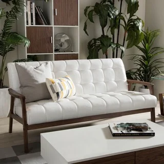 Baxton Studio Mid-century Masterpieces White Faux Leather Sofa
