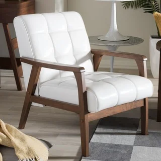 Mid Century White Faux Leather Chair by Baxton Studio