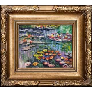 Claude Monet 'Water Lilies' (pink) Hand Painted Framed Canvas Art