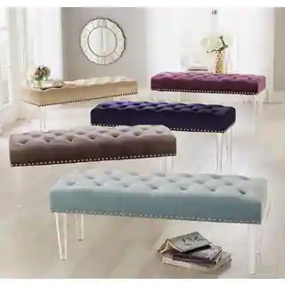 Simple Living Leona Velvet Button Tufted Bench with Acrylic Legs