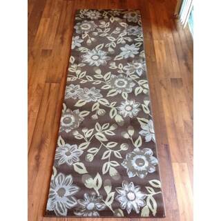 Floral Brown Beige Soft Modern Contemporary Area Rug (2'7 x 7'7)