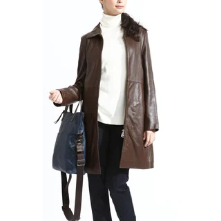 Women's Caramel Leather Zip-out Liner Coat