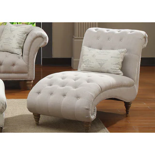 Hutton Off-White Linen-Look Button Tufted Chaise