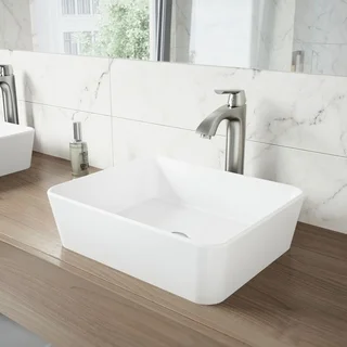 VIGO Marigold Matte Stone Vessel Sink and Linus Bathroom Brushed Nickel Vessel Faucet