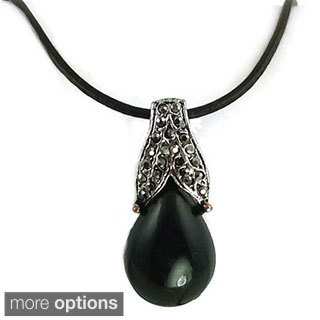 Mama Designs Black Oval Faux Marcasite and Hemitite Pendant Necklace