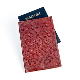 Embossed Brown Leather Passport Cover (India)