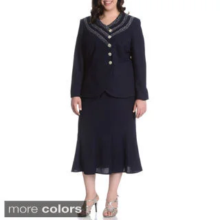 Mia-Suits Women's Plus Size Zig-zag Embellished 2-piece Skirt Suit
